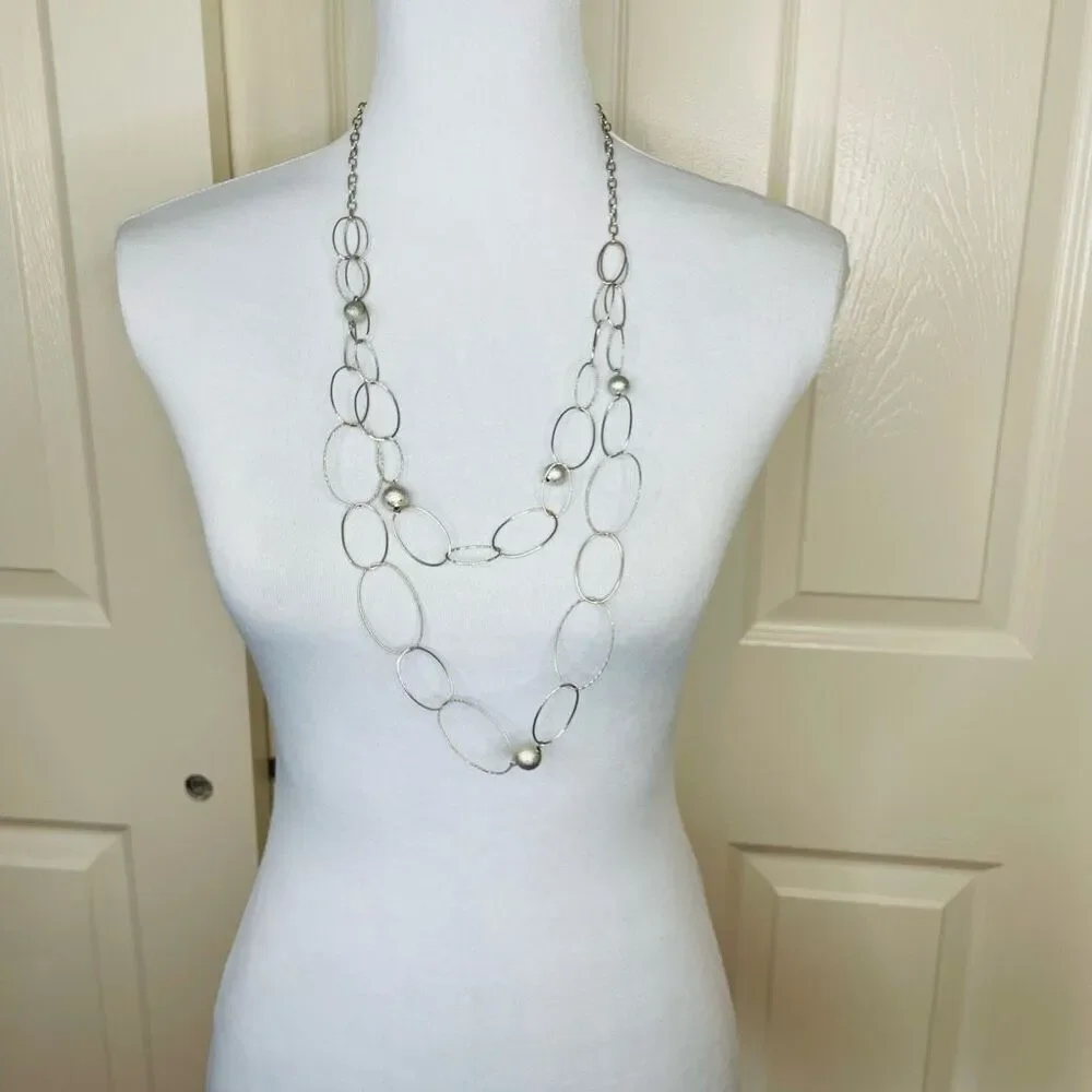 Double Strand Chain Fashion Necklace Silver Color